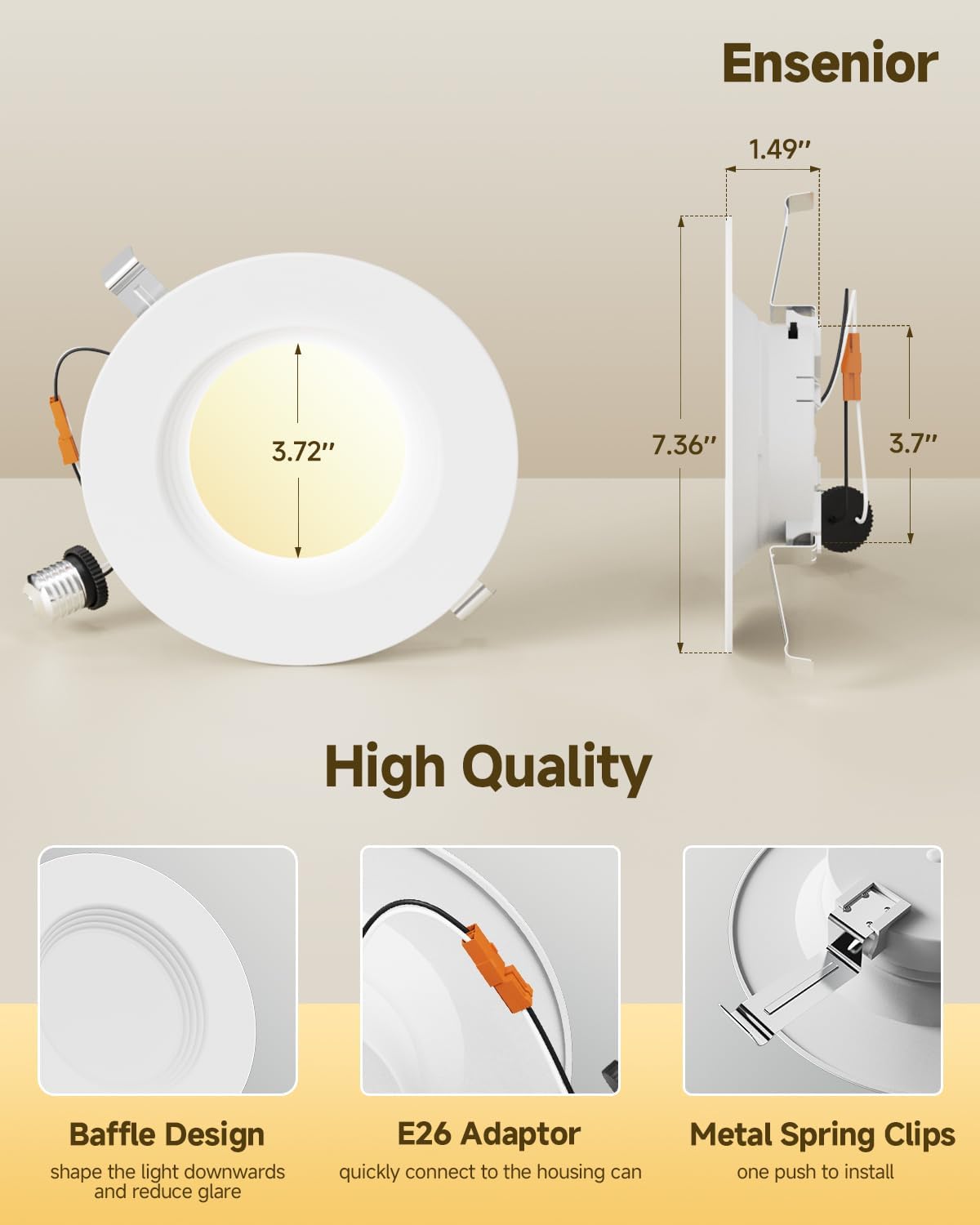 Ensenior 5/6 Inch 5CCT LED Can Lights with Night Light 24 Pack, Retrofit Led Recessed Lighting, Baffle Trim, Dimmable, 9W=110W, 1000LM,