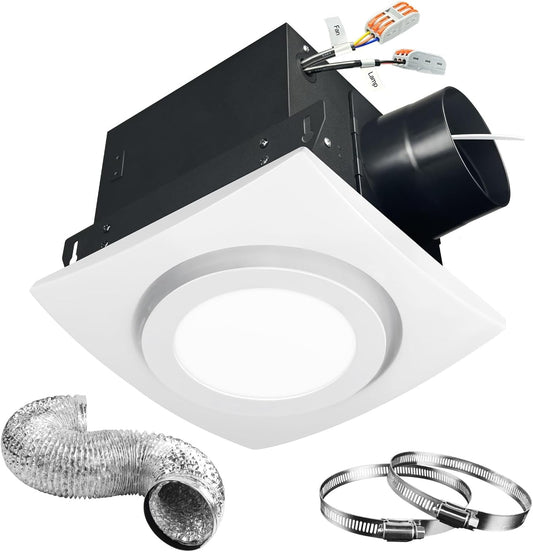 Bathroom Exhaust Fan with Light, 88CFM 1.2 Sones Ultra-quiet Vent Fan System Extractor Fan Energy Saving