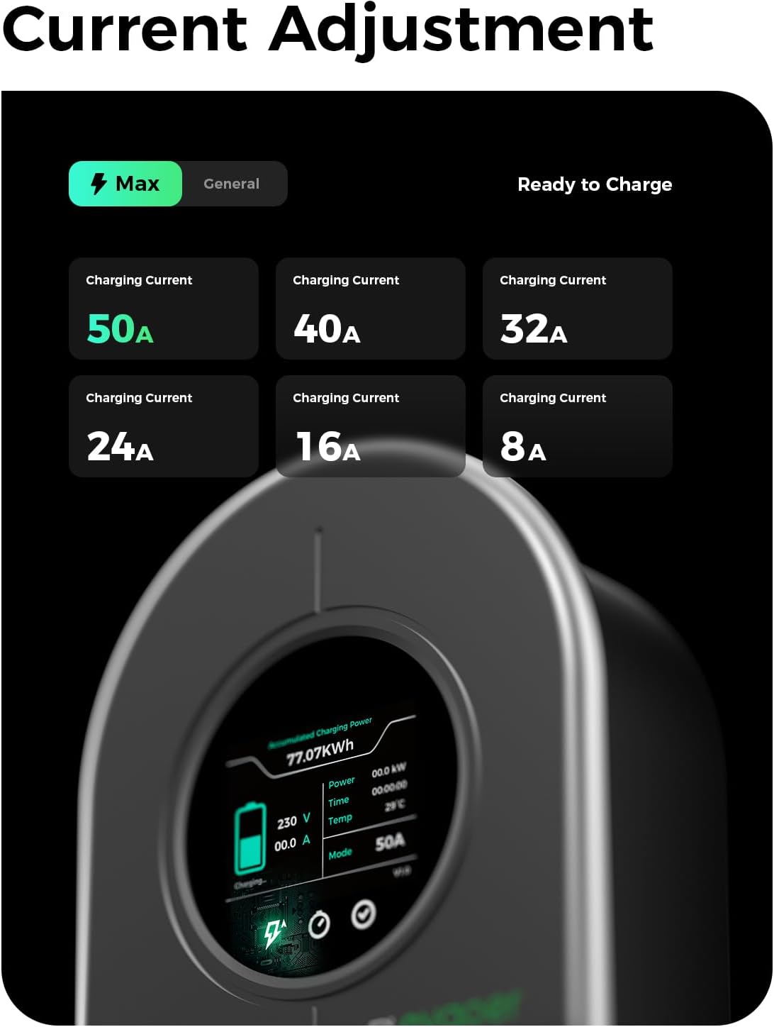 EG evgoer Wall Charger for Tesla, 50A Level 2 Wall Connector for Home, 8-50A Adjust Current 0-12H Schedule Charging RFID and