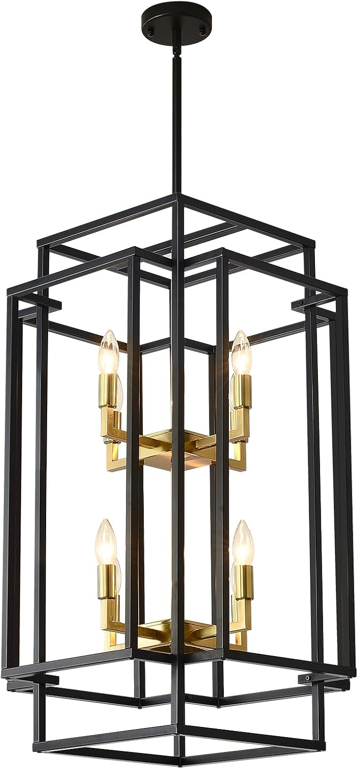 8-Lights Lantern Tiered Pendant Light Fixtures,Foyer Lighting Fixtures Industrial Entryway Chandelier for Enterway Dining Roo