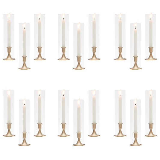 Hurricane Glass Candle Holders, Gold Candlestick Holders 18 Pcs