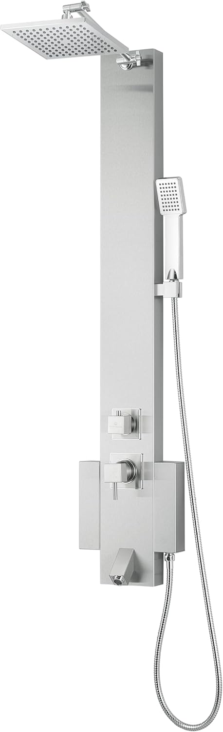 48' Stainless Steel SPS822A Shower Panel Tower Column with Rainfall Shower Head and Spout