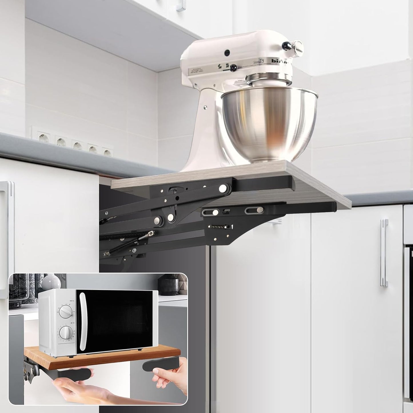Appliances & Mixer Lift for Cabinet, Soft-Close Appliance Lifter with Locking Mechanism, Aids In The Use Of Heavy Duty Tools, Maximum Weight Capacity is 60 Pounds, for Small Kitchen Appliance
