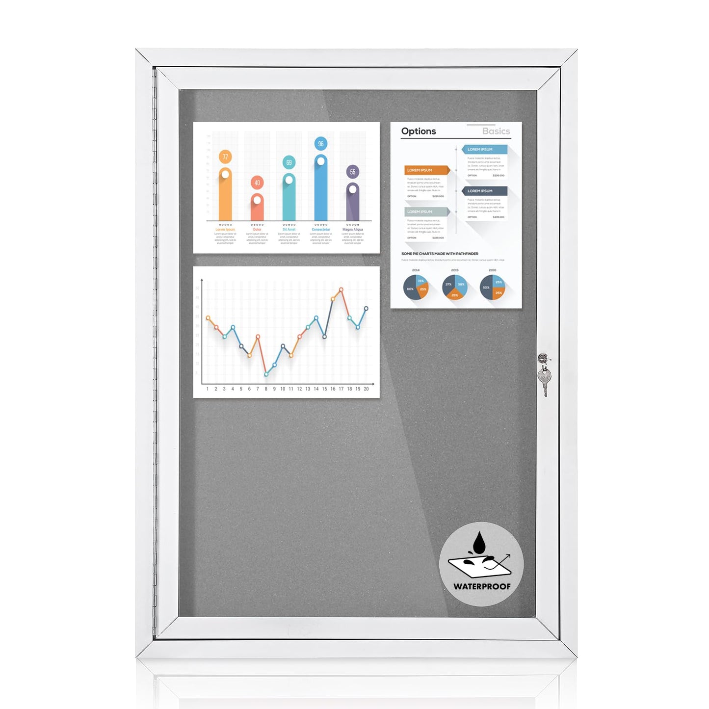 36x24 in Outdoor Bulletin Board Weatherproof Grey Felt Board | Enclosed, Tamperproof, Acrylic Locking Door, Silver Alu Frame, Wall-mounted Pin Board for Office Classroom Community Business Grey 36" x 24"