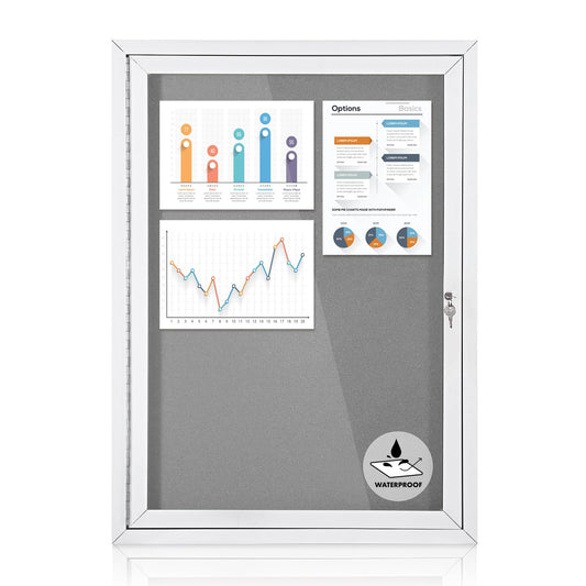 36x24 in Outdoor Bulletin Board Weatherproof Grey Felt Board | Enclosed, Tamperproof, Acrylic Locking Door, Silver Alu Frame, Wall-mounted Pin Board for Office Classroom Community Business Grey 36" x 24"