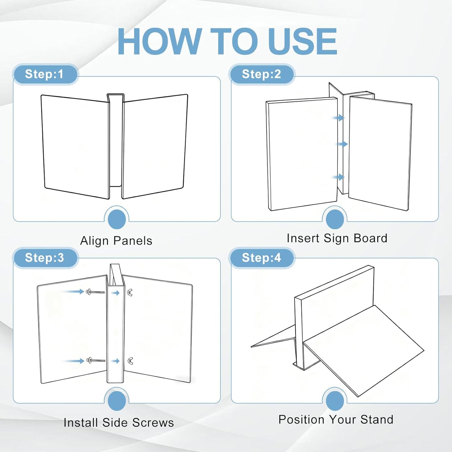 2-Pack Metal Floor Sign Stand Holders with Adjustable Foam Board Stand Base. Fits signs 0.25"–1.5" thick, up to 72" tall. Compatible with foam board & acrylic glass. Base only.