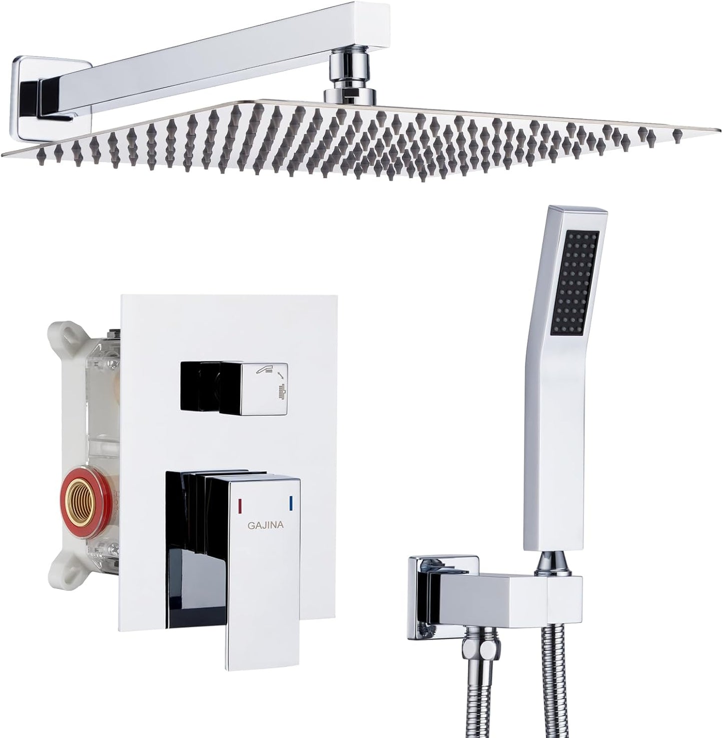 Shower System, GAJINA Shower Faucet Set Rain Shower System with High Pressure 12 Inch Rain Shower Head with Handheld Sprayer, Wall Mounted Bathroom