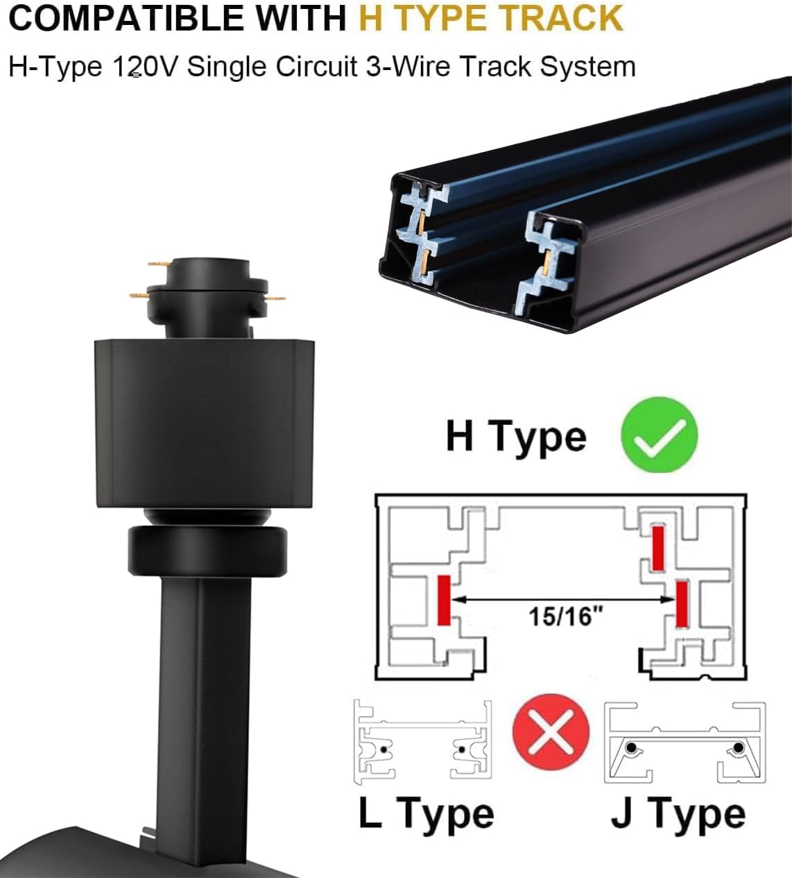 Motrackcao Zoomable LED Track Lighting Heads,2700K-6500K Stepless Dimming H Type Dimmable Rail Ceiling Track Lights Fixt