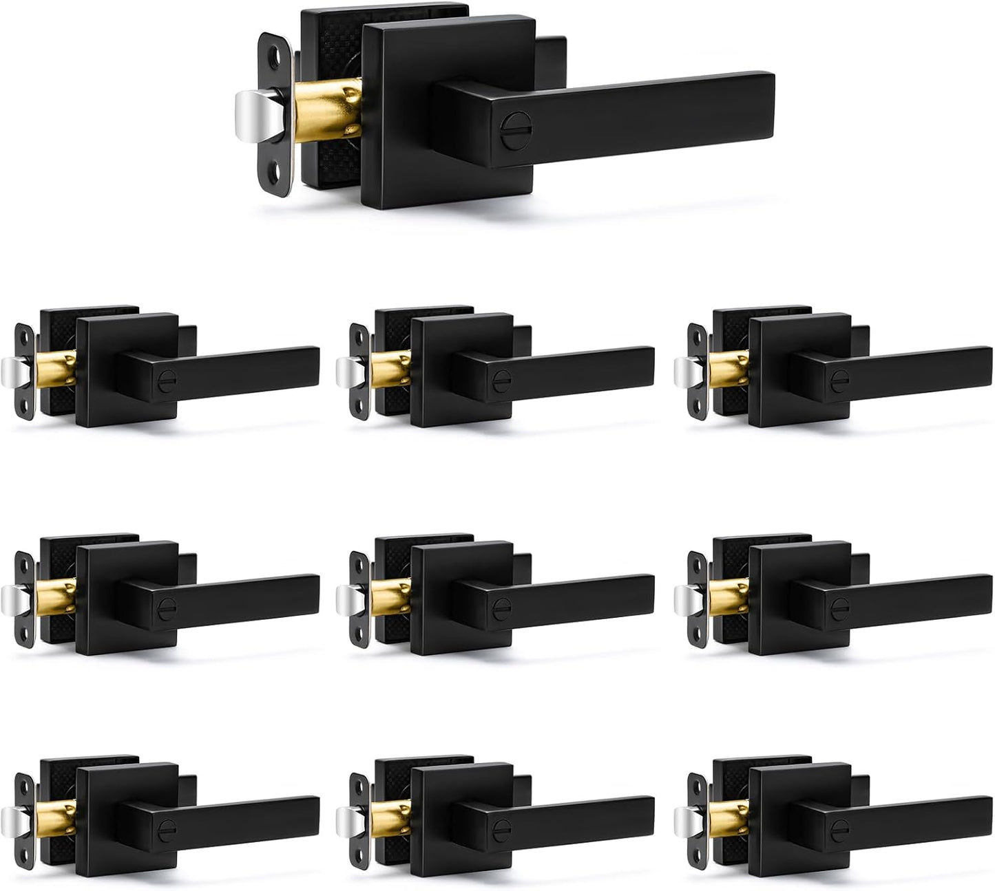 10 Pack Matte Black Door Handles Privacy Door Levers, Keyless Interior Door Knobs Square Door Levers Heavy Duty Door Locks for Bedroom Bathroom,