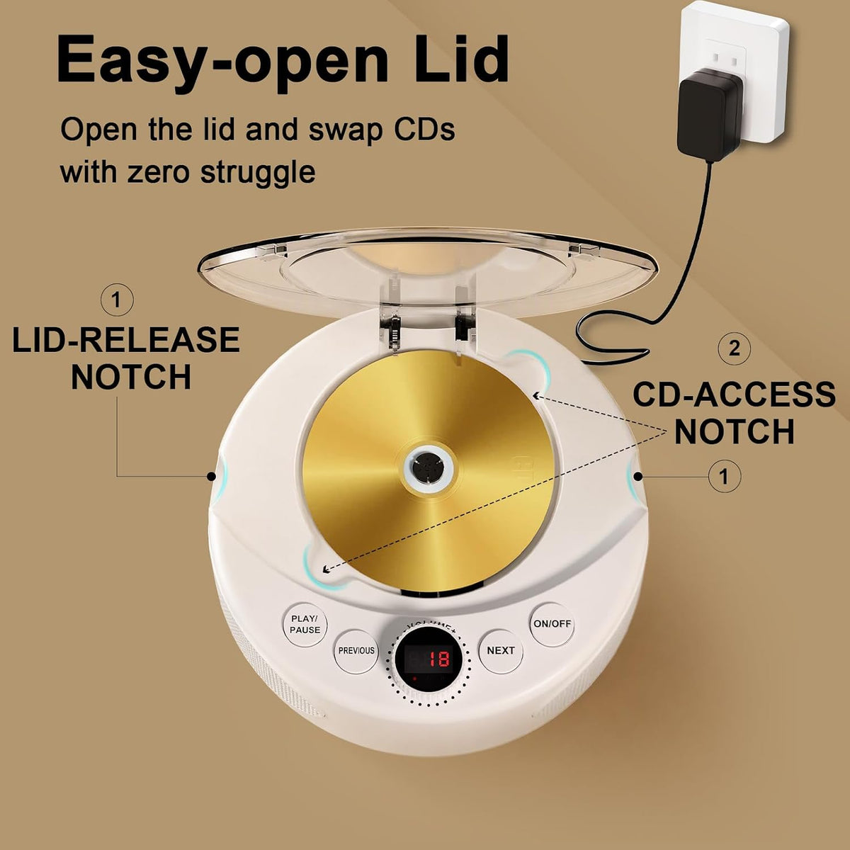 Simple CD Player for Dementia Alzheimer's Seniors, Large Buttons, Auto-Off
