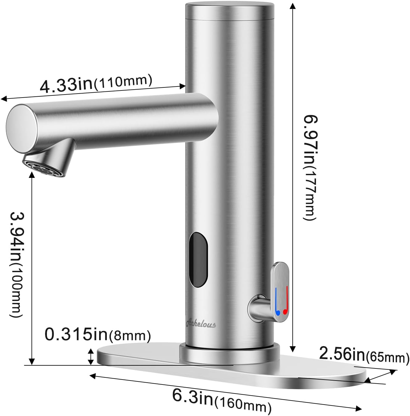 Stainless Steel Automatic Touchless Bathroom Sink Faucet, Hands Free Infrared Sensor Basin Faucet with Temperature