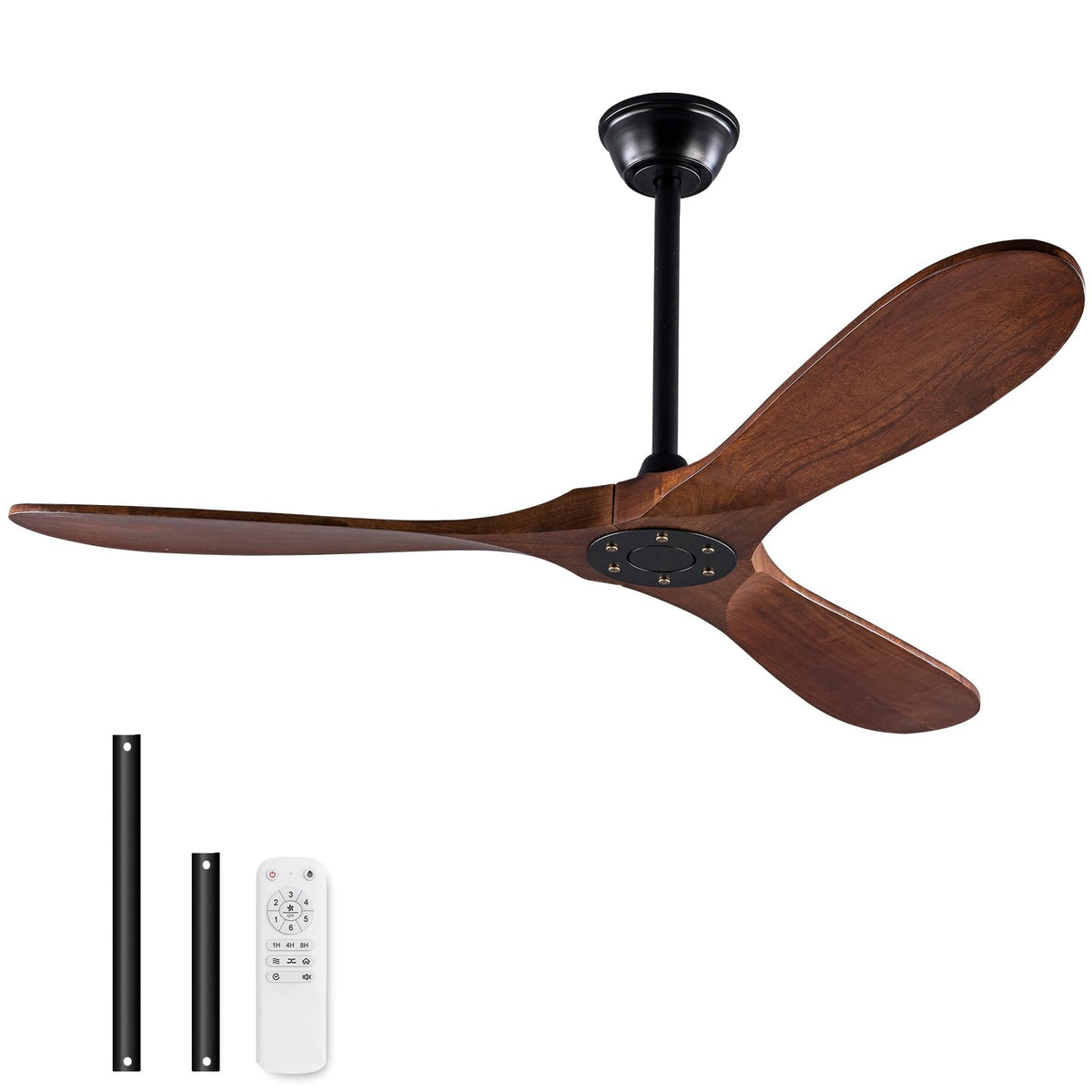 Outdoor Ceiling Fan no Light, 52 inch Wood CeIling Fans without Light and Remote Control,Black Ceiling Fan for Patio, Modern Design for Garage, Living Room, Bedroom, Office