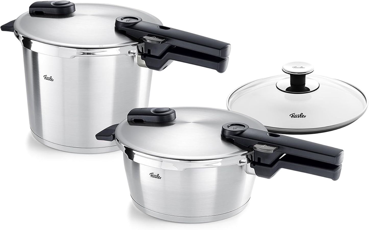 Premium 3-piece set, 3.7 Quart and 6.3 Quart Pressure Cooker plus Glass Lid