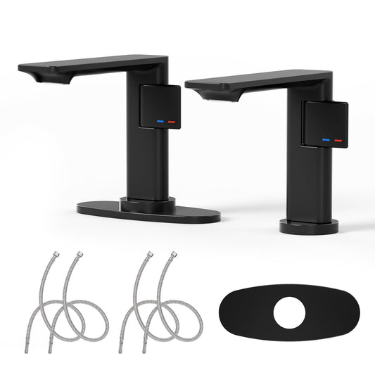 Black Bathroom Faucets 1 Hole 2 Pack, Modern Bathroom Faucet Matte Black with1-Handle, Supply Valve Core, Ceramic Cartridge, Spot-Free & Anti-Splash Finish, Inlet Pipe, 5.3" Tall, Hassle-Free Install Matte Black 2PCS