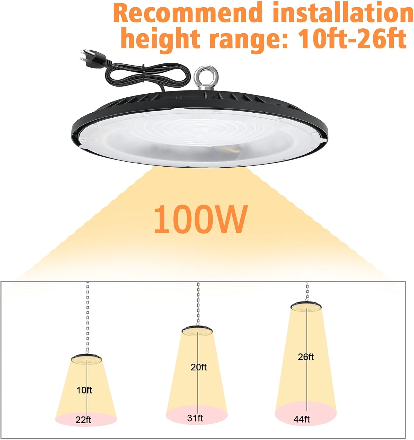 Flyship LED High Bay Light, 100W High Bay LED Shop Lights 14000LM 5000K, UFO LED High Bay Light for Garage Warehouse