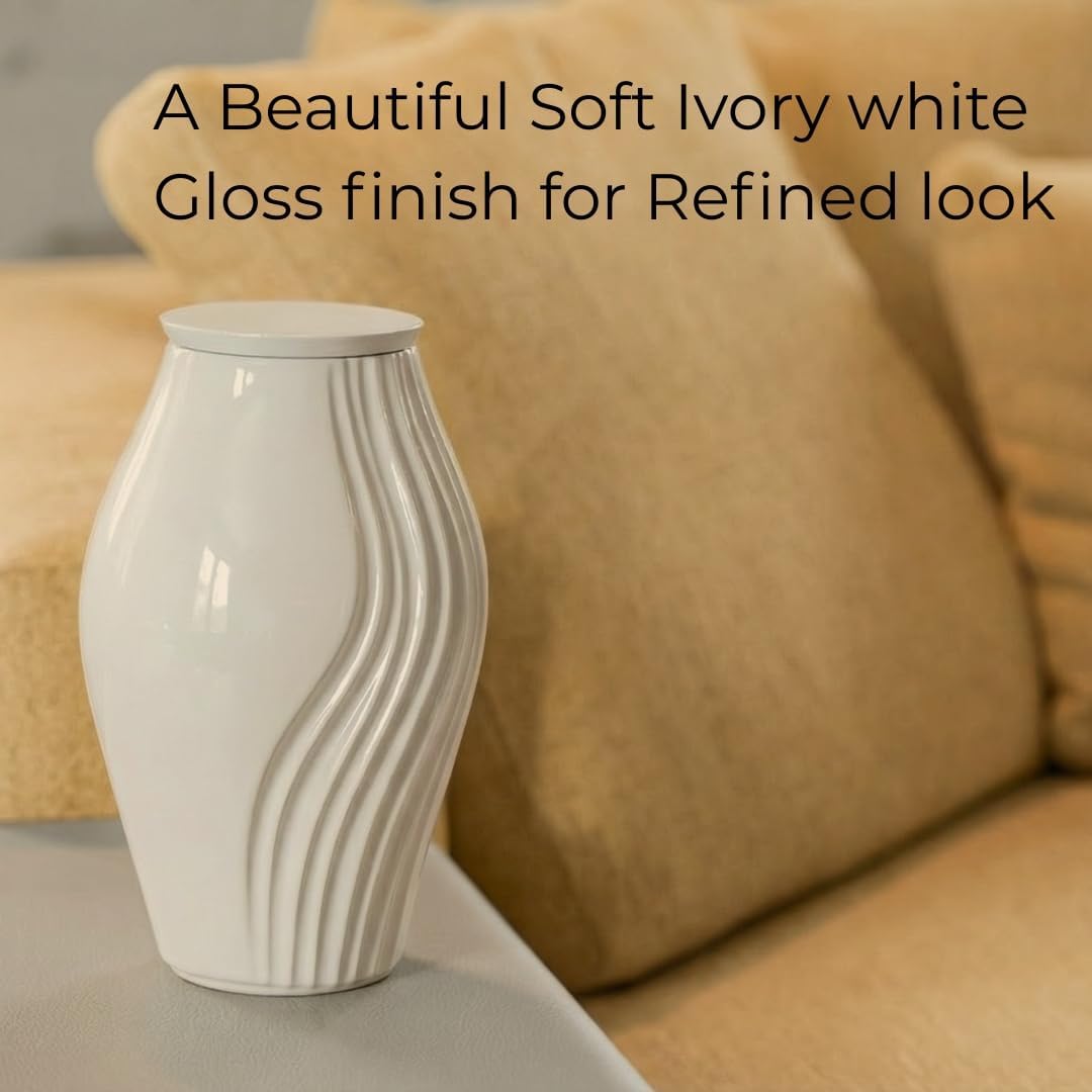 Cremation Urns for Human Ashes Adult – Large Decorative Modern Aluminum Funeral Memorial Urn for Home Display, Warm Ivory Off-White Gloss Finish – GR8 Keepsakes