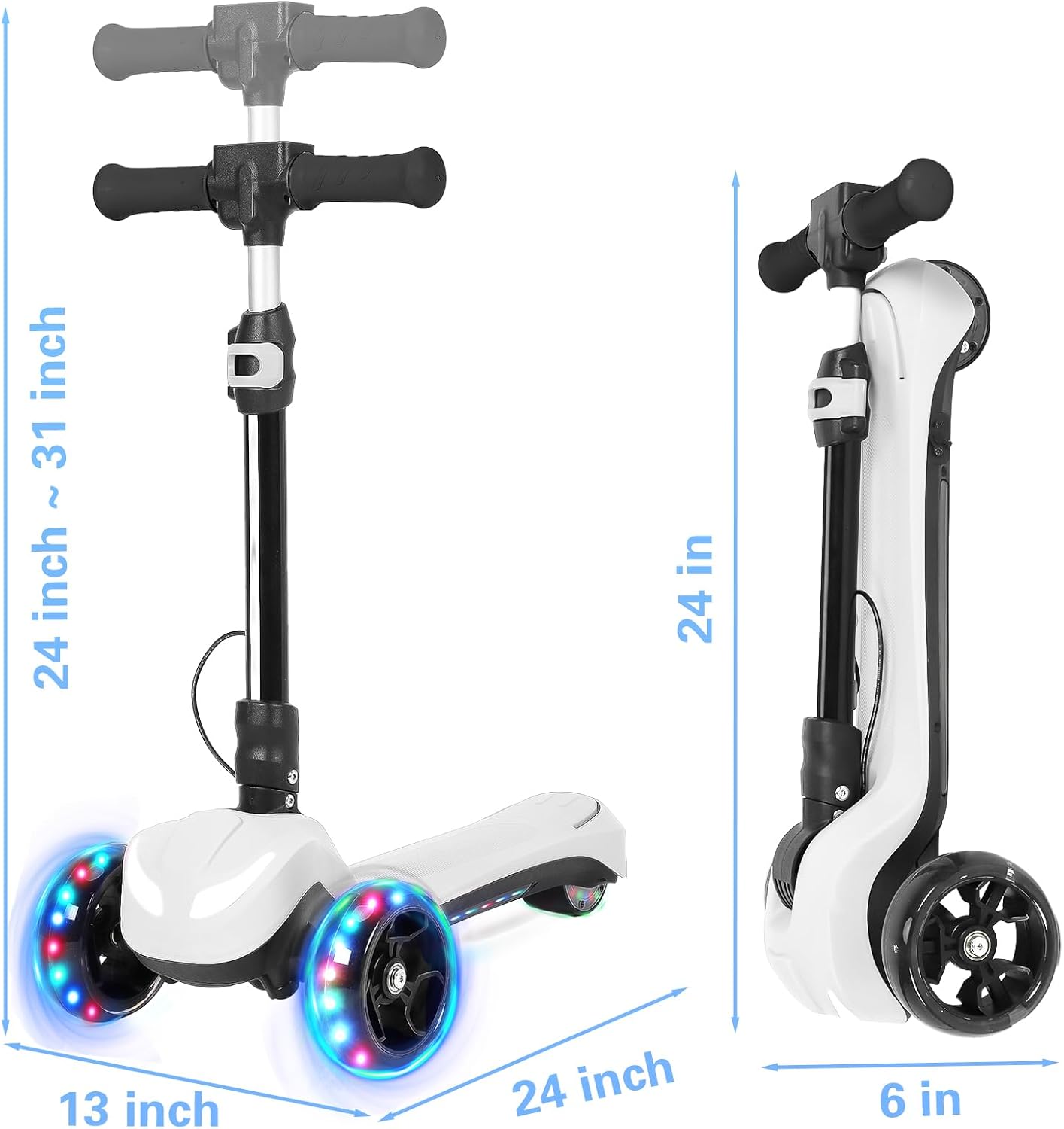 3 Wheel Electric Scooter for Kids, Electric Kick Scooters with Powerful Motor, 21V Battery, Thumb Throttle, 5mph Safe Speed, LCD Screen, Light Up