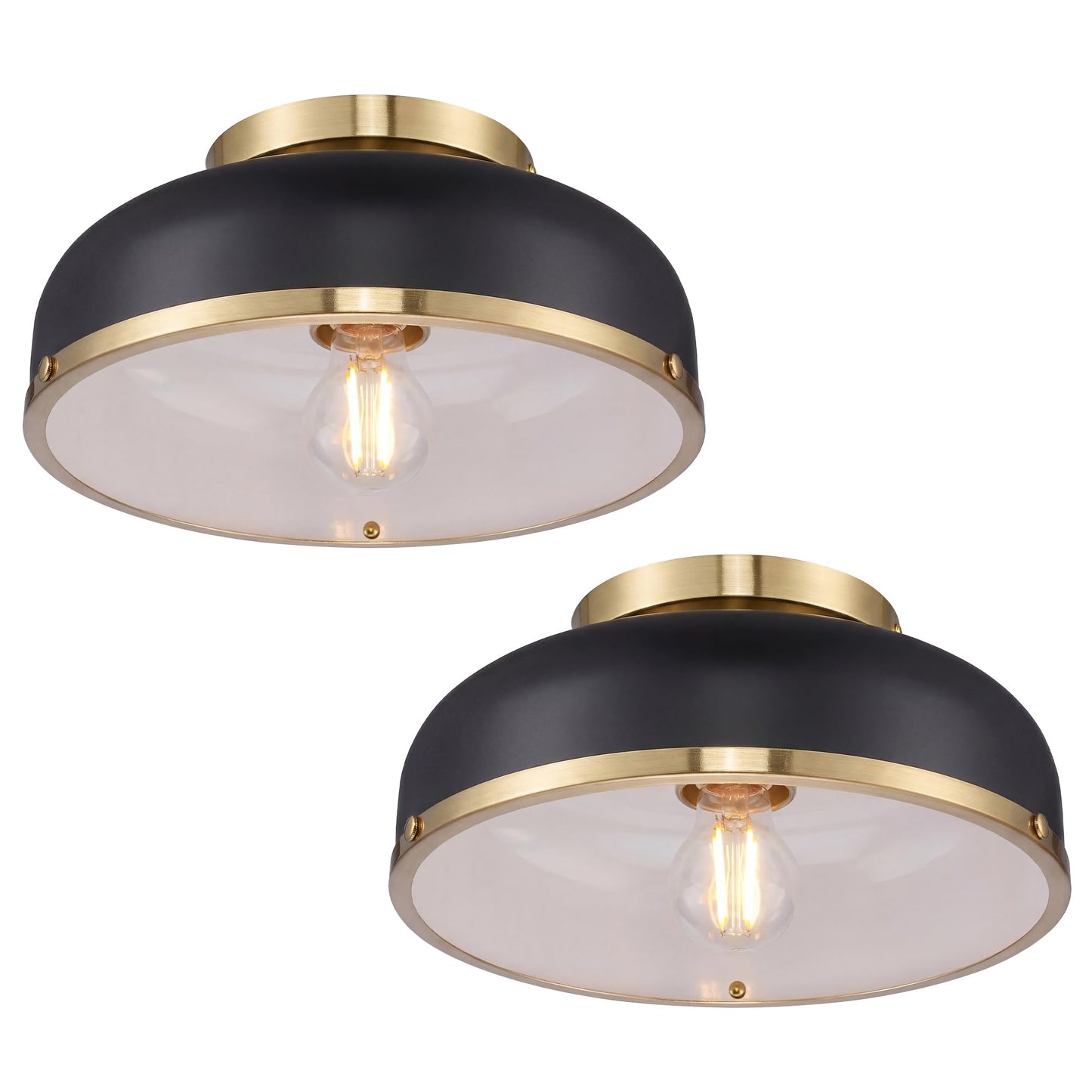 2 Pack Ceiling Light, 16 Inch Semi Flush Mount Ceiling Light, Black and Gold Ceiling Light Flush Mount, Light Fixtures Ceiling Mount for E26 Base Bedroom Hallway Dressing Room, KDCL15-BKE-2PK Black 12inch, E26 2