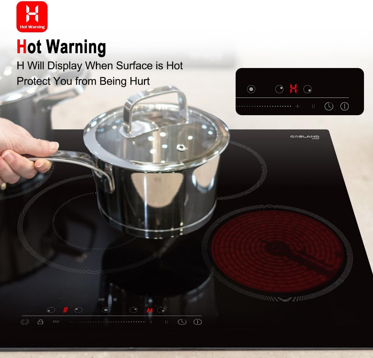 30 Inch Electric Cooktop, GASLAND Chef CH775BF 240V Ceramic Stovetop, Drop-in 5 Cooking Zones Electric Radiant Cooktop with 9 Power Levels, Sensor