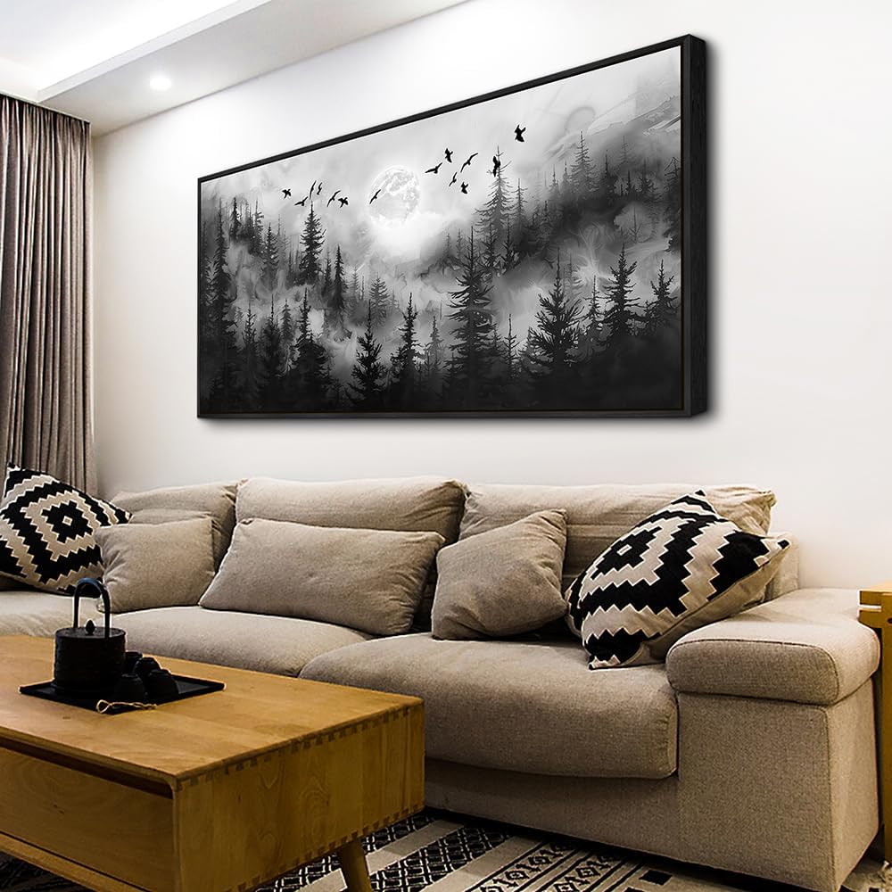 Forest Tree Painting 24' X 48' for Living Room Landscape Wall Art Canvas Prints Natural Scenery Pictures Home Decor Bedroom