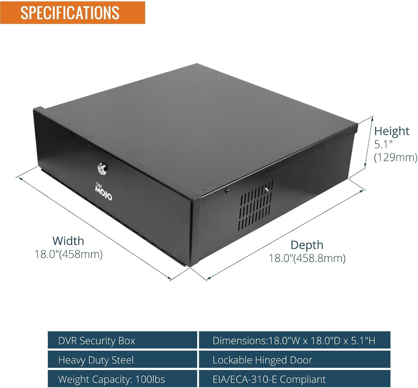 Tecmojo DVR Lock Box with Fan, Heavy Duty Electronics Security Box for NVR, POE Switch, Document, Metal Security Storage in Stores, Office, Home(18×18×5in)