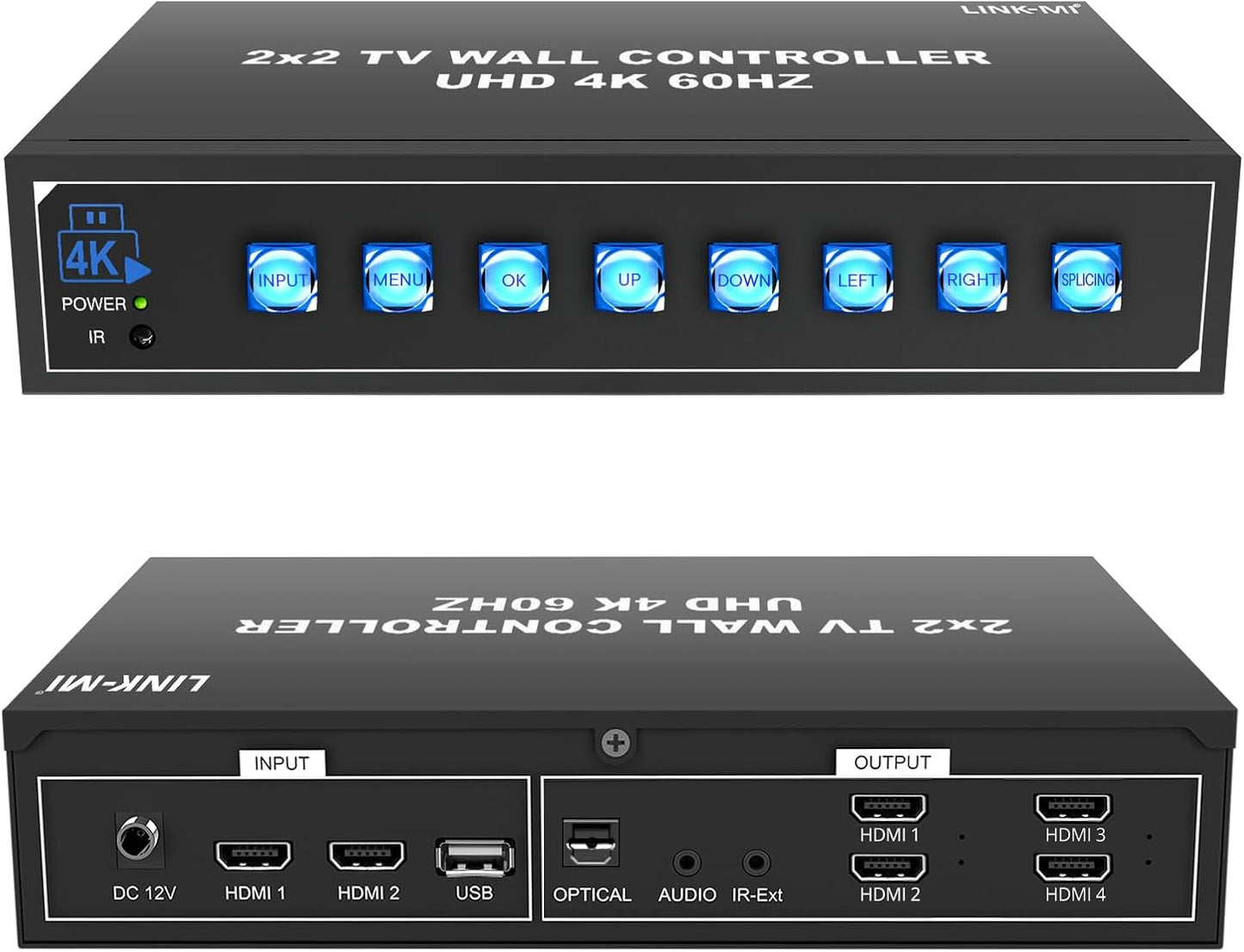 4K60 2x2 Video Wall Controller with HDMI 2.0 USB inputs 1x2 1x3 1x4 2x1 3x1 4x1 UHD TV Wall Controller for 4 TVs Supp