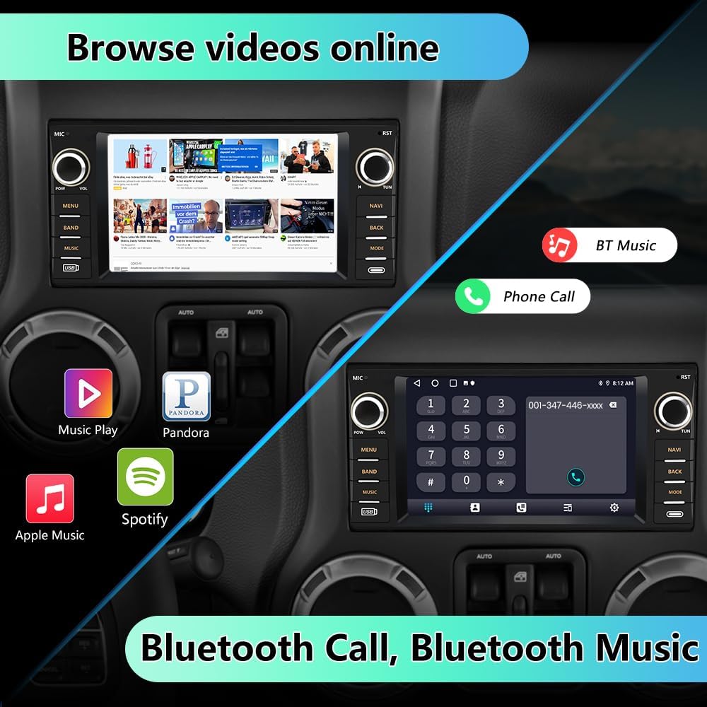 Car Stereo [2GB+64GB] for Jeep Wrangler JK Compass Patriot/Chrysler/Dodge RAM Charger, 7 inch Touch Screen