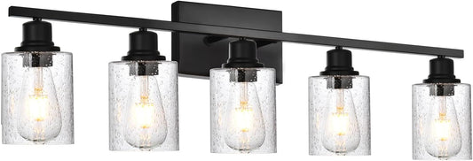 Wall Vanity Light Fixture 5 Light Black Wall Sconce Industrial Vintage with Clear Seeded Glass, Modern Bathroom Light. 
(This is a 5 light fixture).