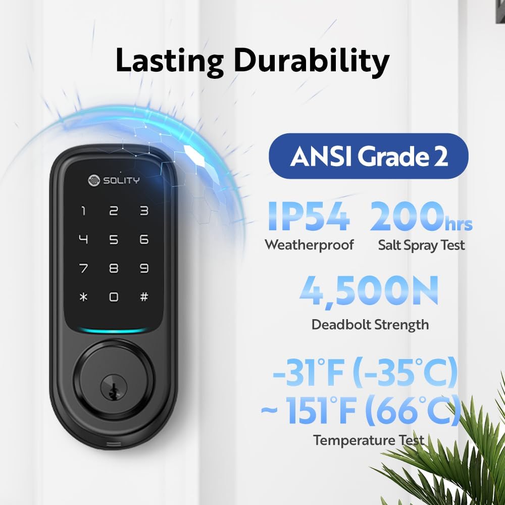 No-Hub Smart Digital Door Lock, Designed in Korea, Keyless Entry, Wi-Fi, Remote Control, Touchscreen Keypad, Auto Lock, IP54 Waterproof, Matt Black