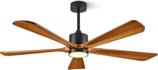 BOOSANT 52' Modern Ceiling Fan with Lights and Remote Control, 5 Solid Wood Blades 6-Speed Noiseless Reversible DC Motor, Ceiling Fan for Bedroom,