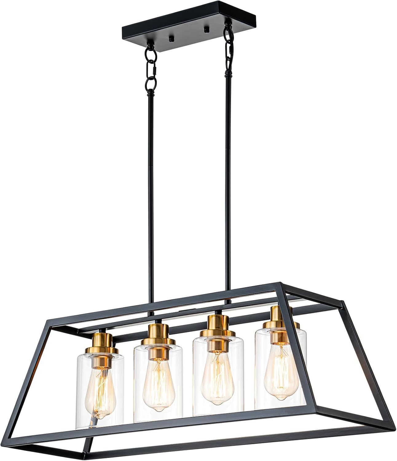 Farmhouse Chandeliers for Dining Room Rustic Kitchen Island Light Fixture 4-Light Linear Pendant Lighting Black Metal