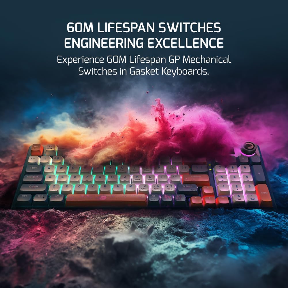 Gasket Elite Triple Mode Mechanical Gaming Keyboard - 95 Keys, Knob Switch, 4000mah, 60M Clicky Blue switches, Wired/2.4G/Bluetooth 5.1, RGB Backl