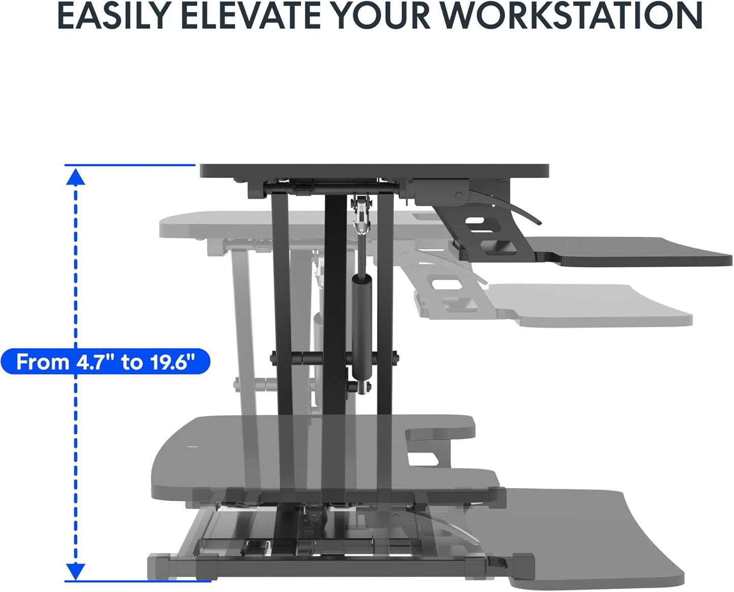 42 inch Desk Converter Laptop Workstation, Sit to Stand Dual Monitor with Wide Keyboard Tray