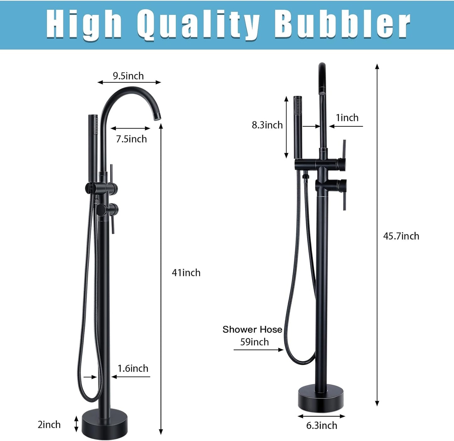 Floor Mount Bathtub Faucet Matte Black Faucet Freestanding Tub Standing High Flow Dual Function 360 Degree