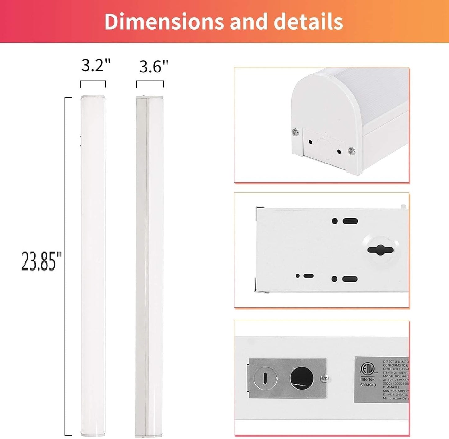 LED Shop Light 2FT, 5000K/4000K/3500K Selectable LED Linear Strip Lights, 0-10V Dimmable LED Light Fixture for Garage Workshop Warehouse, 2ft Indoor