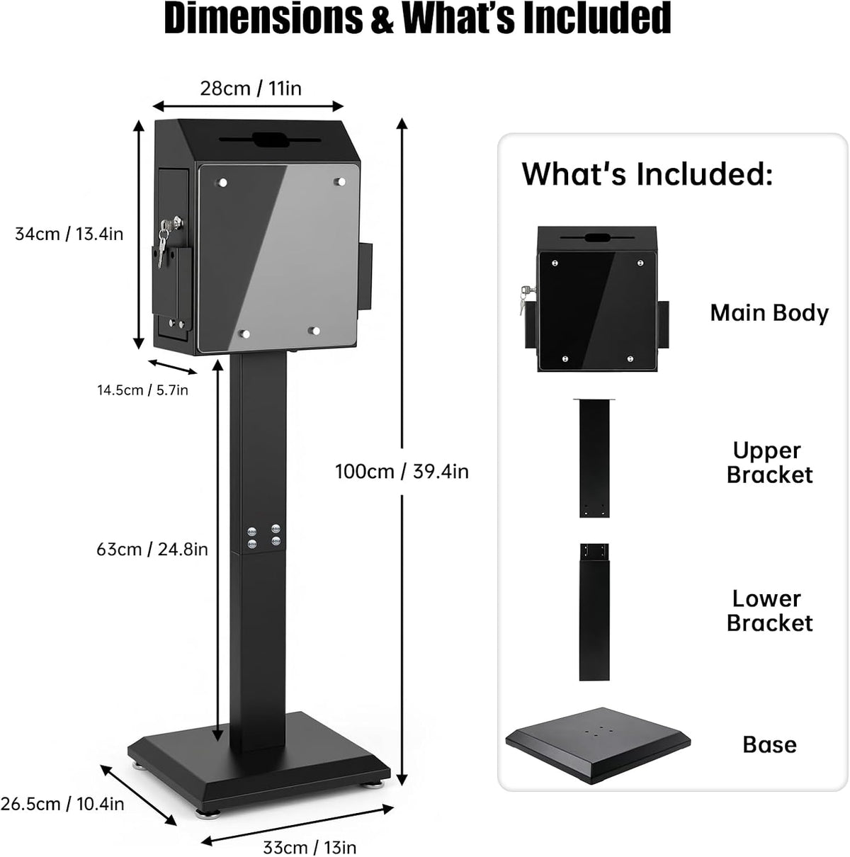 Suggestion Donation-Offering Box Standing - Metal Suggestion Box with Lock for Voting Donations Elections