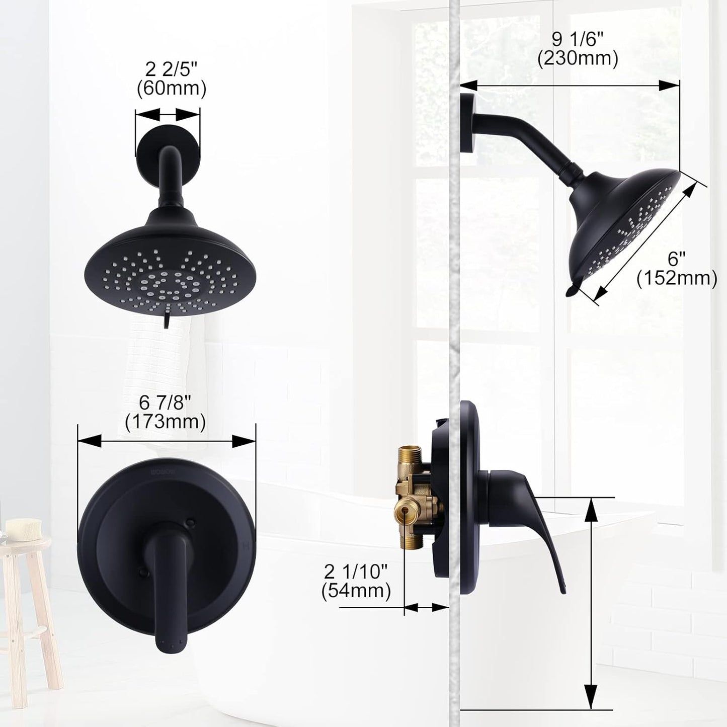 Aleasha Black Shower Faucet Set, Tub and Shower Faucet Combo, Shower Tub Faucet Set with 6-Inch Shower Faucet, Single Handle Bathroom Shower Faucet