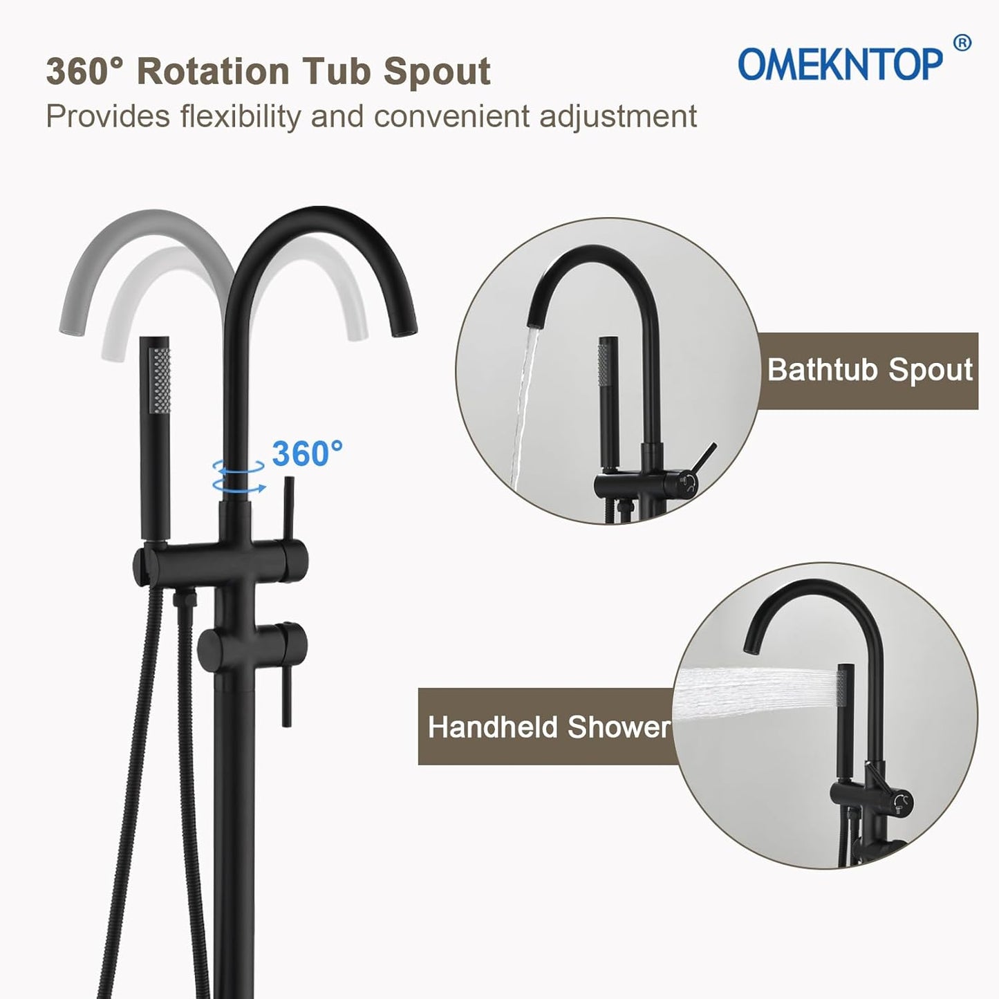 Black Freestanding Tub Filler Freestanding with Handheld Shower