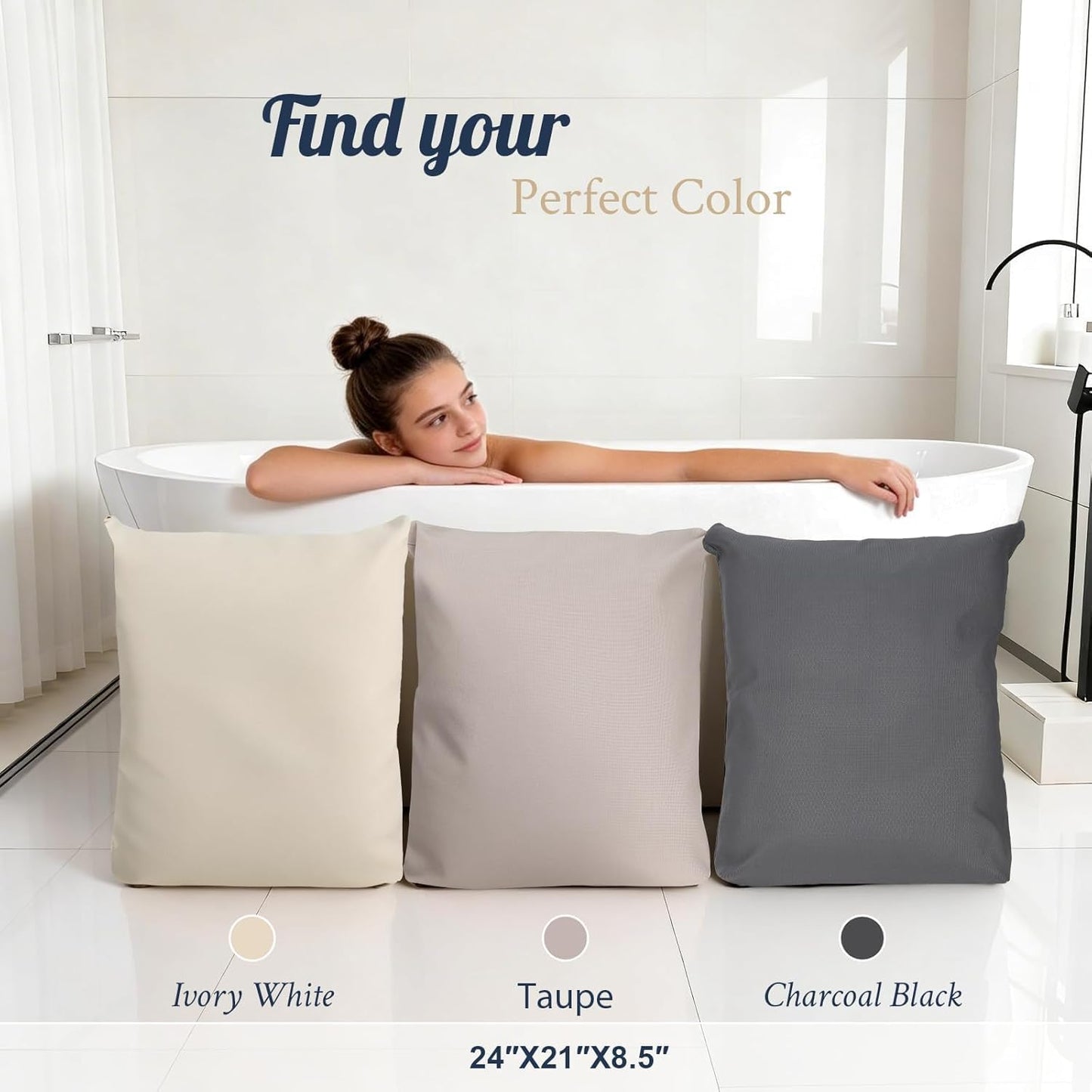 Luxury Bathtub Pillow, Gift for Christmas Birthday Mother's Day, Skin-Friendly Cushion, Support Back, Neck & Head, Non-Slip, Adjustable Thickness, Washable & Quick-Drying - Ideal for Home Spa Days Ivory White Large