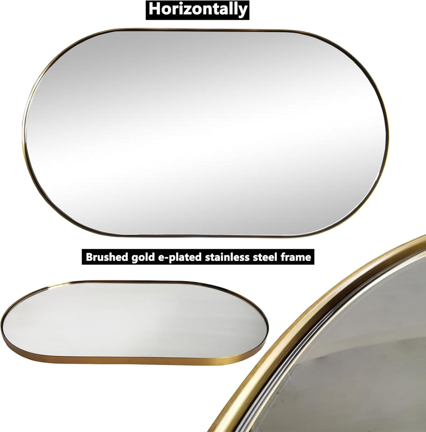 Oval Wall Mirror Gold Bathroom Mirror - Mirror Wall Decor with Stainless Steel Frame15.8'x 27.6' Decorative Wall Mirror Mounted Either Vertically or