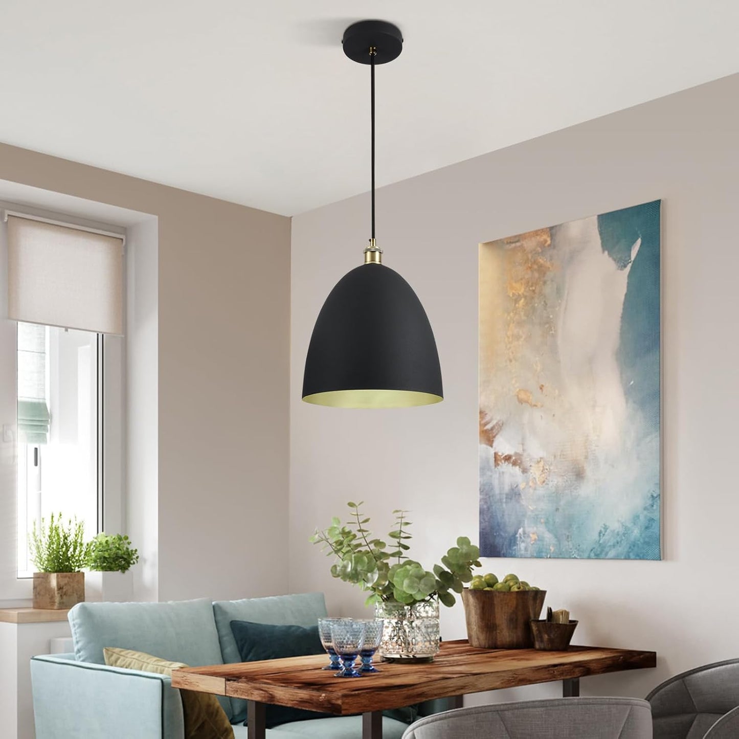 2 Pack 11.8' Diameter Modern Minimalist Black and Gold Pendant Lights - Suitable for a Variety of Styles and Scenes