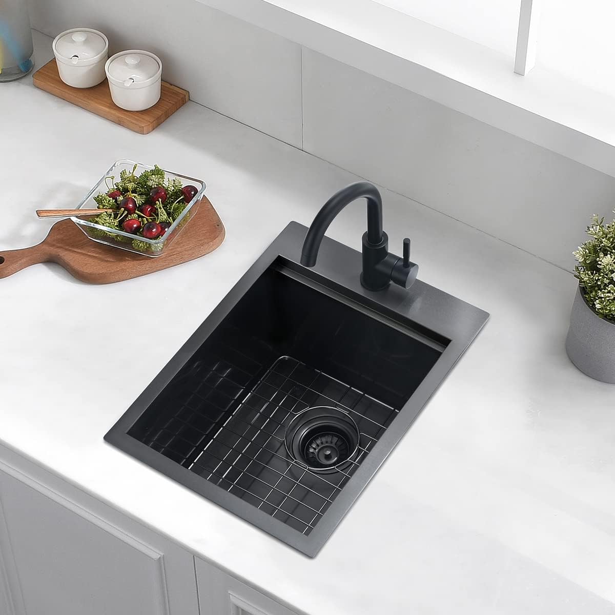 15 Black Kitchen Bar Sink, Luckyhorse 15 x 20 x 10 Gunmetal Black Stainless Steel Drop In Workstation Nano Black Kitchen Sink Outdoor Sink LH022S1520B