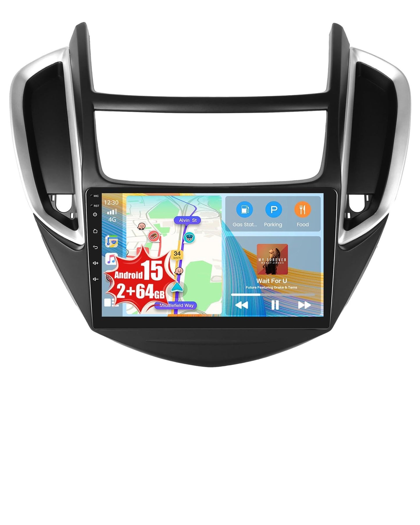 2+64GB Realdio Android 15 Car Stereo for Chevrolet Chevy Trax 2014 2015 2016 CarPlay Android Auto, 9" Touchscreen Car Radio for Chevy Trax with GPS WiFi Bluetooth FM/RDS EQ 26UI Backup Camera