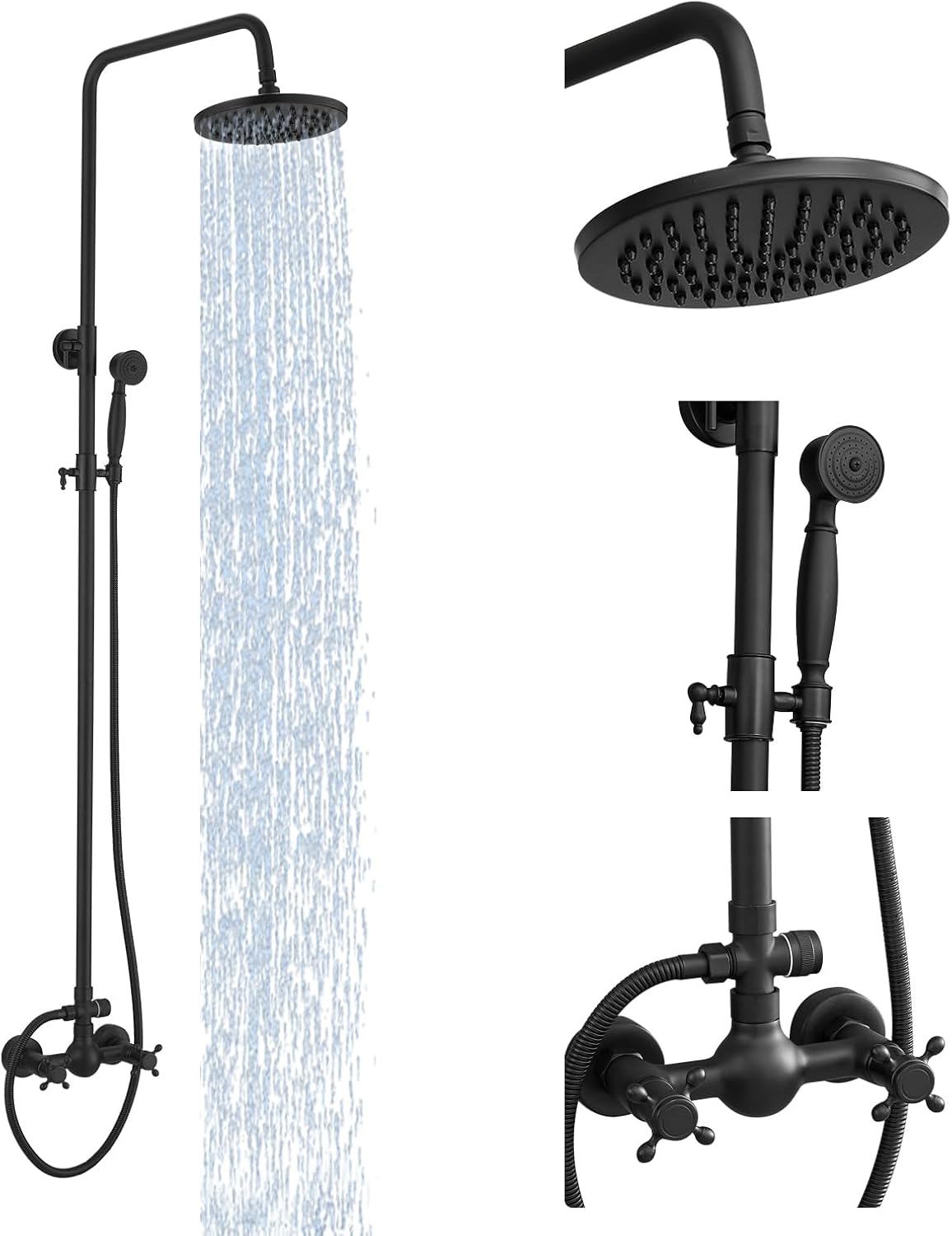 Bathfinesse Outdoor Shower Faucet, Bathroom Shower Fixture System Combo Set, High Pressure Rain Shower Head with Hand