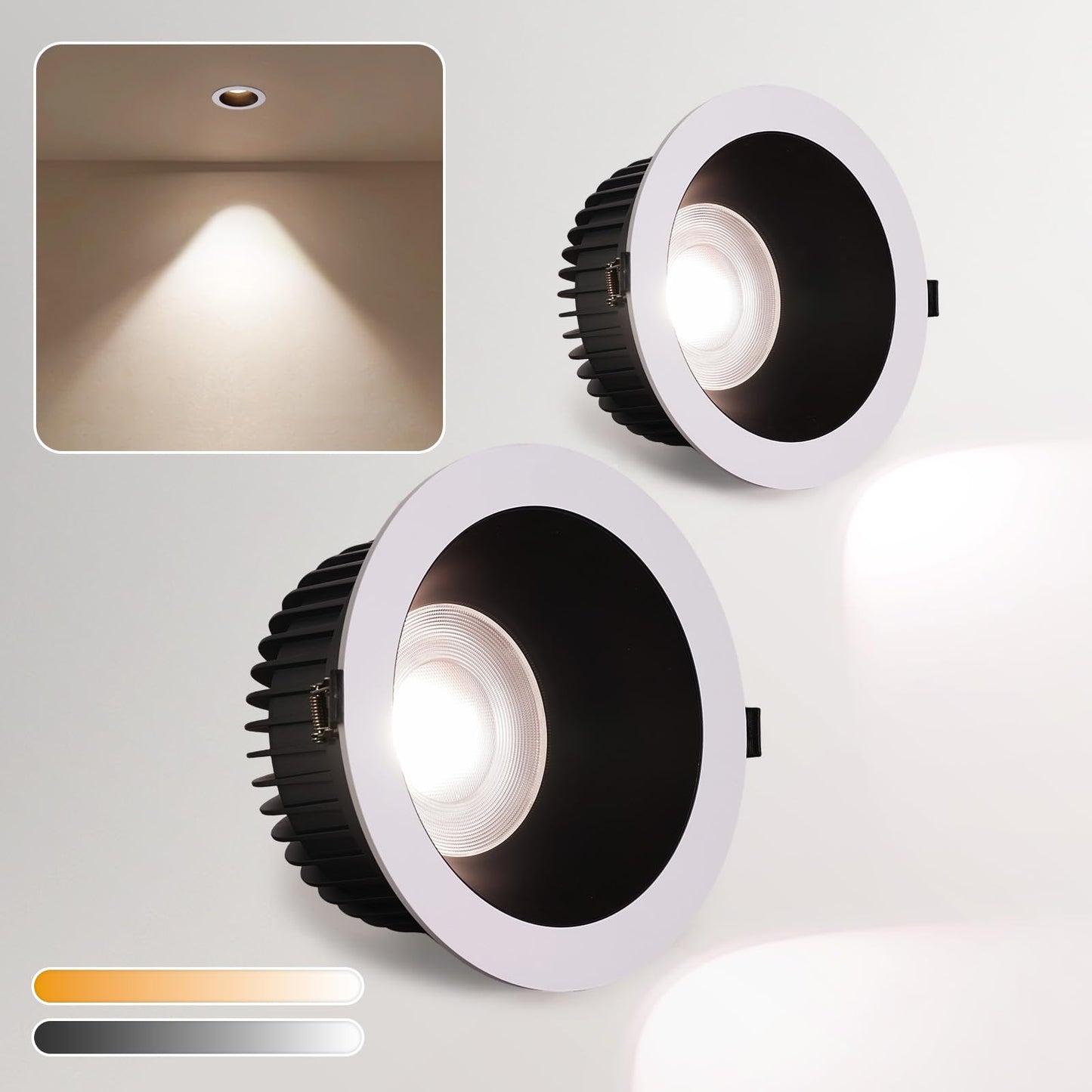 4 Inch Waterproof Recessed Led Lights, 3CCT Recessed Lights with J-Box, Round Recessed Lighting 3000-6000K Selectable, 15W 1700LM Soffit Canless Recessed Light for Bathroom,Living Room,Kitchen (2 PCS)