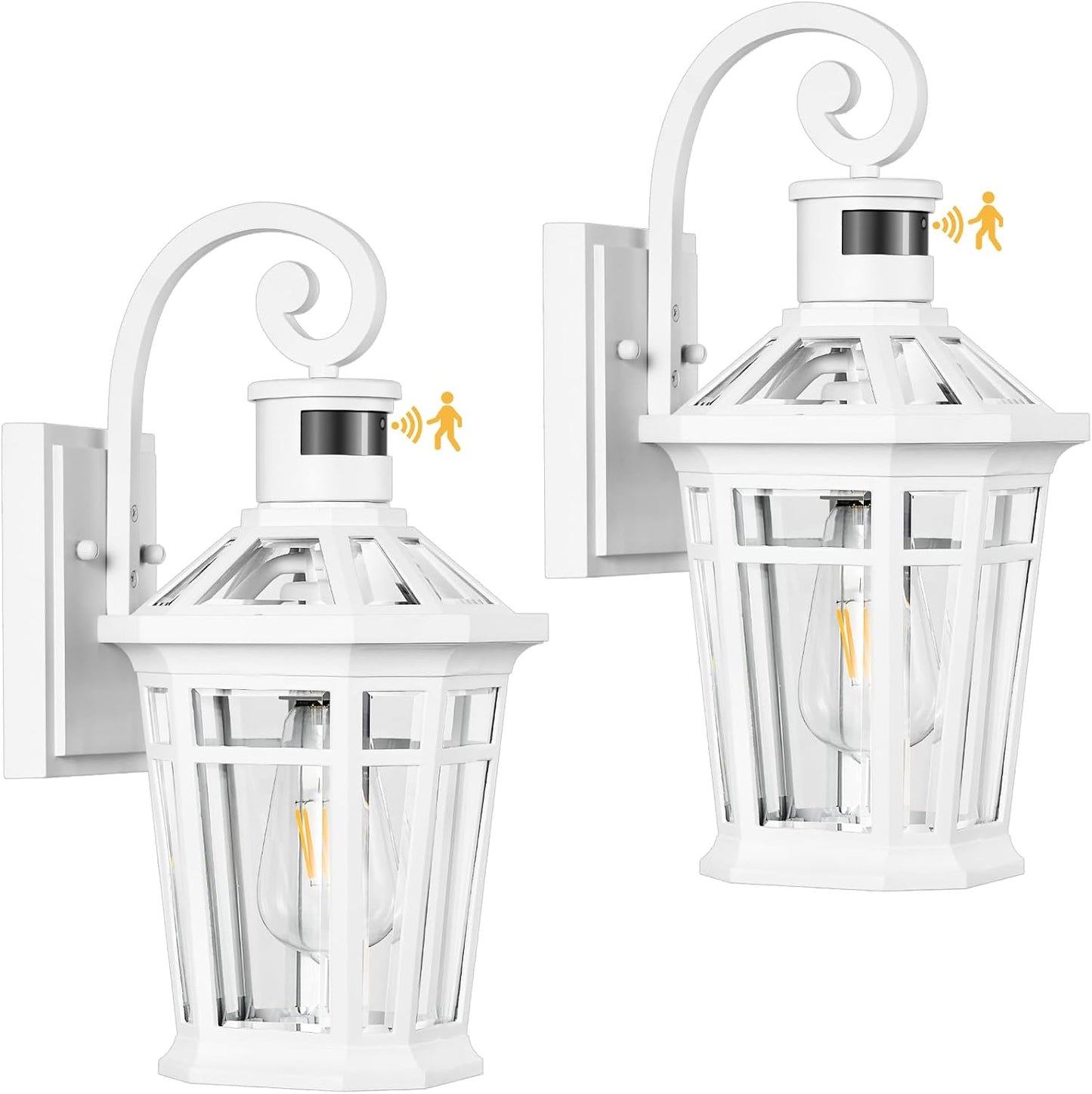 Motion Sensor Outdoor Wall Sconce, White Outdoor Fixtures, 2-Pack