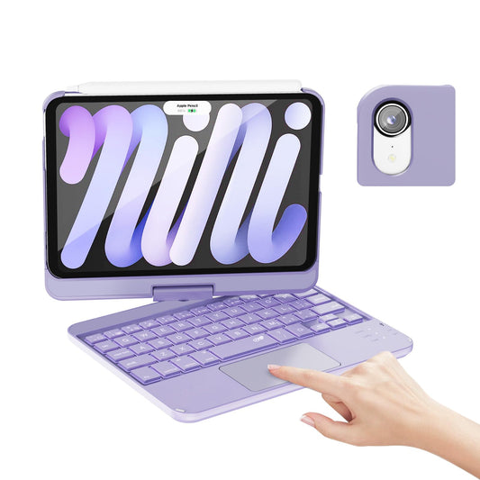 Keyboard Case for iPad mini 7 (2024) & Mini 6 (2021), Lavender Colored, 360° Rotate Case for iPad mini 7th/6th Generation, 7 Colors Backlit Keyboard Cover with Trackpad, Auto Sleep/Wake, For iPad Mini 7 & Mini 6