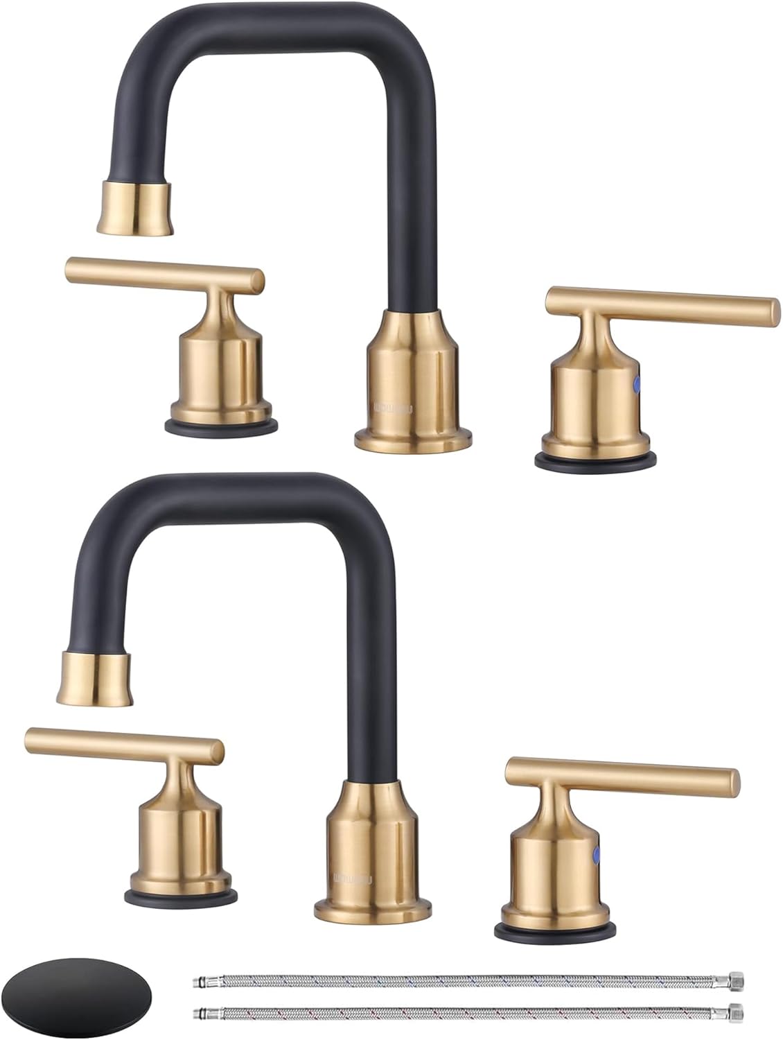 Black and Gold Bathroom Faucet: WOWOW Widespread Bathroom Sink Faucet 3 Hole with Pop-up Drain and Supply Lines, 8 Inch Vanity Faucet 3 Pieces Basin