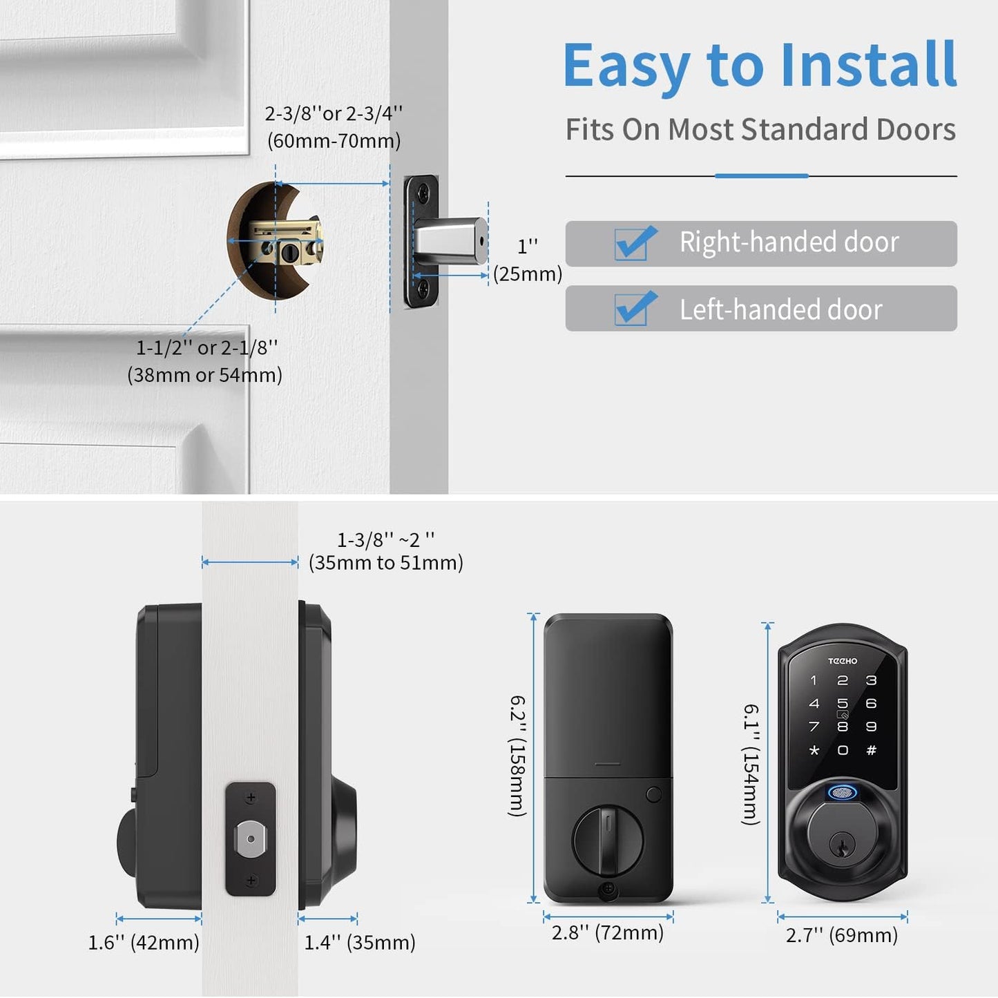 TEEHO Smart Lock, Fingerprint Door Lock, Keyless Entry Door Locks with Keypads