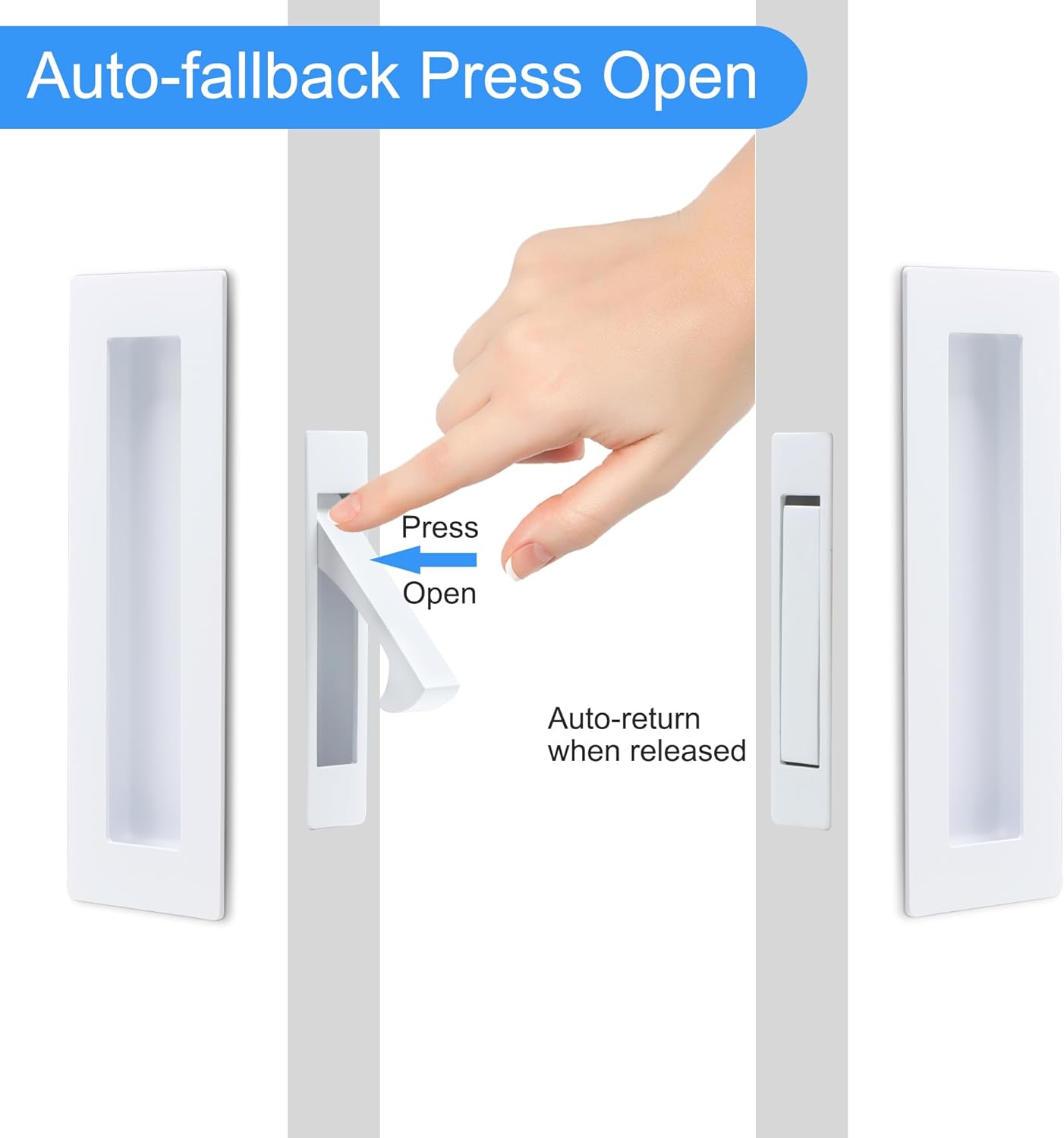 Dontay Sliding Pocket Door Handles, 304 Stainless Steel Non Locking Pocket Door Hardware, Recessed Flush Finger Pulls, Heavy Duty Edge Pull (4 Set, White, 4.72 Inch)